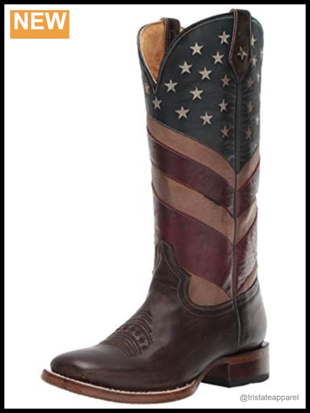 Roper Old Glory Leather Mid-Calf Western Pull-On Boots Embroidered